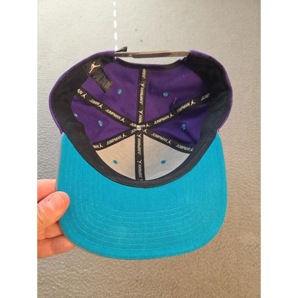 Air Jordan NBA Charlotte Hornets Pro Jumpman Snapback Hat Grey Purple Teal EUC